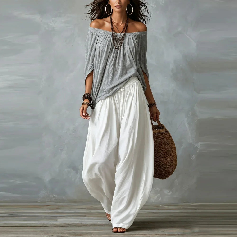Boho Off-Shoulder Top & Pants Set