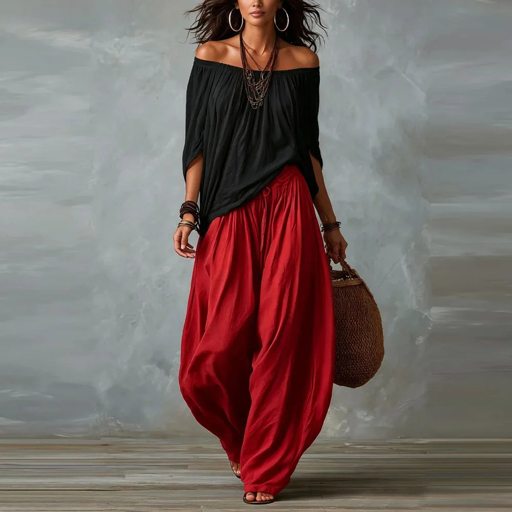 Boho Off-Shoulder Top & Pants Set
