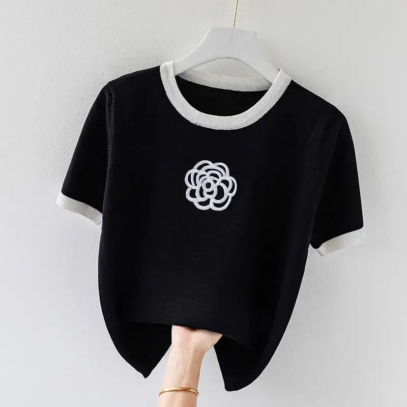 Teen Girls’ Floral-Embroidered Knit T-Shirt