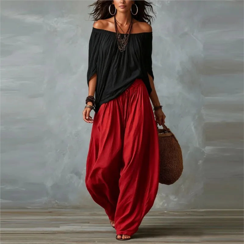 Boho Off-Shoulder Top & Pants Set